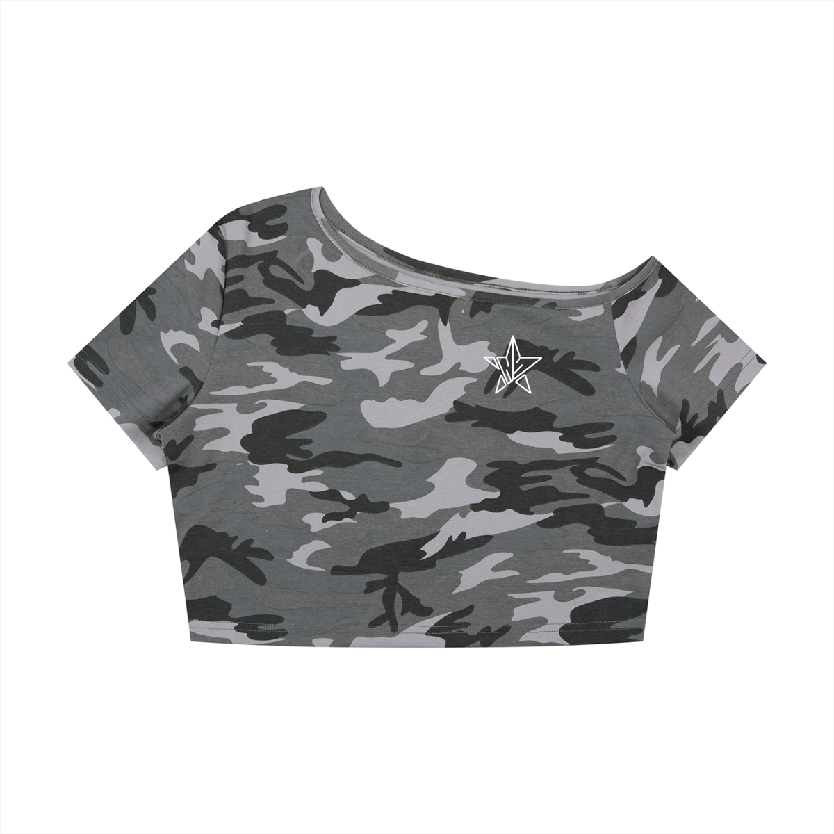 NewStar's Camo Off-Shoulder Crop T-Shirt