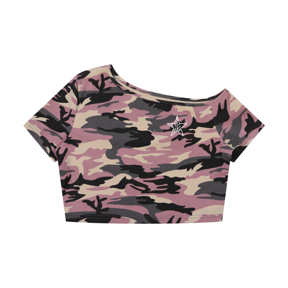 NewStar's Camo Off-Shoulder Crop T-Shirt