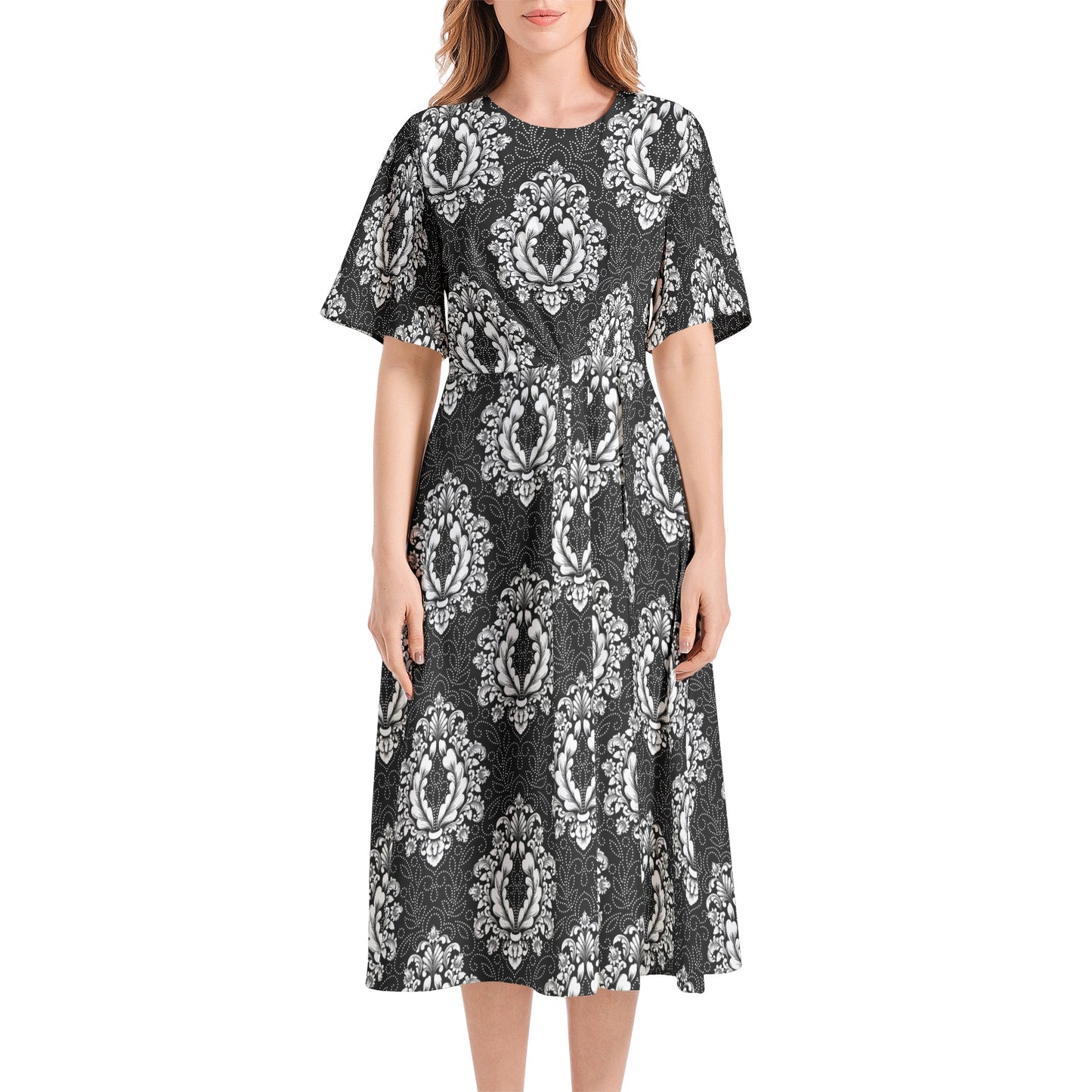 Black Paisley Midi Dress