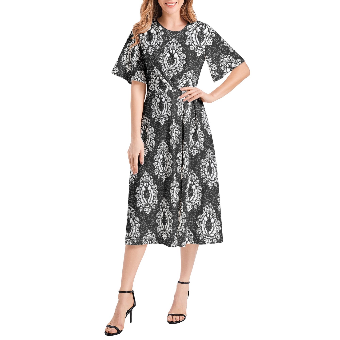 Black Paisley Midi Dress