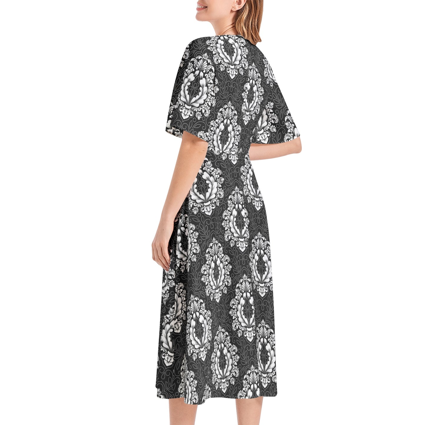 Black Paisley Midi Dress