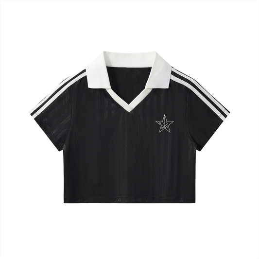 Contrast Collar Striped Cropped Jersey