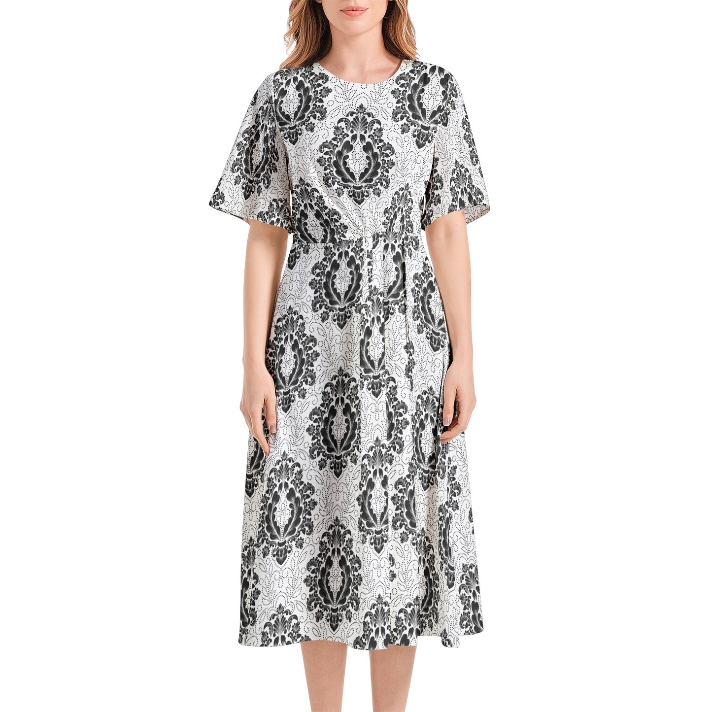 White Paisley Midi Dress