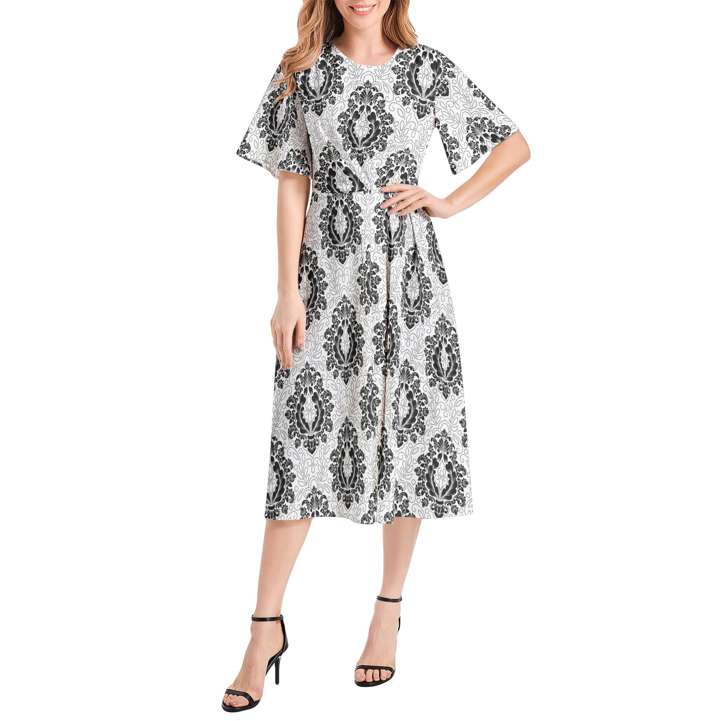 White Paisley Midi Dress